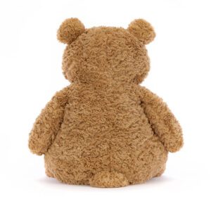 Jellycat Bartholomew Bear soft toy in soft brown, back view.