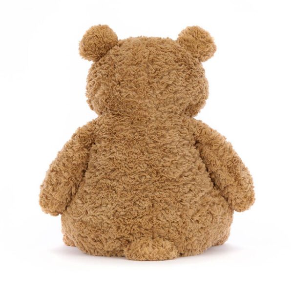Jellycat Bartholomew Bear soft toy in soft brown, back view.