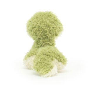Jellycat Little Snake soft toy in light green and creamy white, back view.