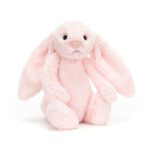 Bashful bunny soft toy in pink, front view.