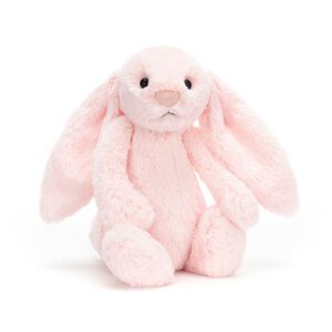 Bashful bunny soft toy in pink, front view.