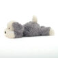 Jellycat sheep dog soft toy in grey and white, side view.